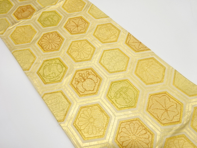 JAPANESE KIMONO / ANTIQUE FUKURO OBI / SILK / WOVEN KIKU & PAULOWNIA